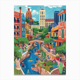 Storybook Illustration Red River Cultural District Austin Texas 3 Canvas Print