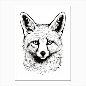Fox In The Forest Linocut White Illustration 4 Canvas Print