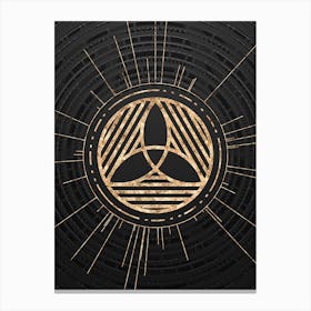 Geometric Glyph Symbol in Gold with Radial Array Lines on Dark Gray n.0153 Canvas Print