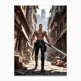 Muscular Barbarian Warrior Art Print #3 Canvas Print