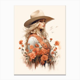 Cute Cowgirl Watercolour 4 Canvas Print