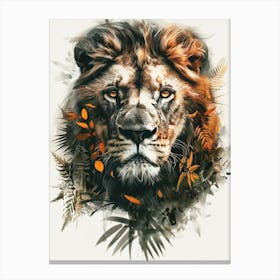 Double Exposure Realistic Lion With Jungle 11 Canvas Print