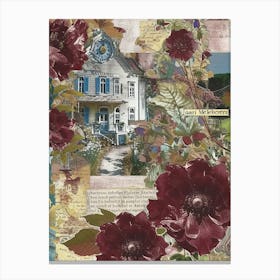 Burgundy Flowers Scrapbook Collage Cottage 3 Canvas Print