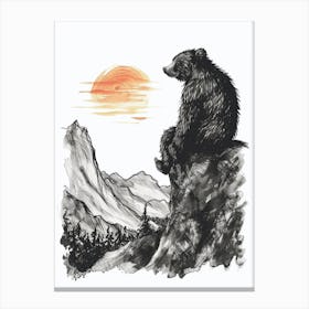 Malayan Sun Bear Looking At A Sunset From A Mountain Ink Illustration 3 Canvas Print