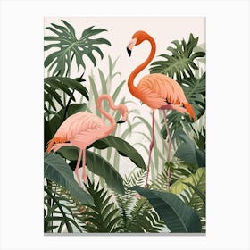 Lesser Flamingo And Philodendrons Minimalist Illustration 1 Canvas Print