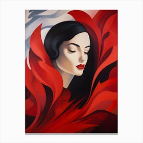 "Crimson Elegance: Enigmatic Portrait of a Woman in Red" Canvas Print