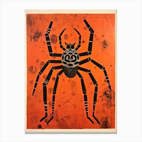 Spider, Woodblock Animal  Drawing 3 Canvas Print