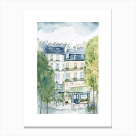 Paris France Cafe Scene Illustration Watercolour Canvas Print