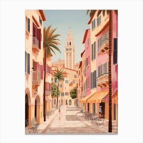 Palma De Mallorca Spain 2 Vintage Pink Travel Illustration Canvas Print