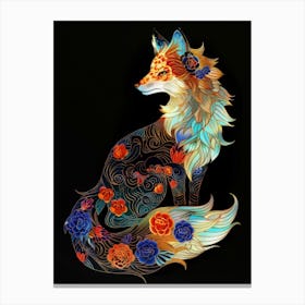 Fox With Flowers Canvas Print