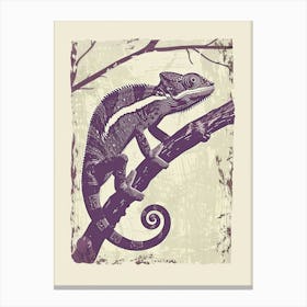 Purple Chameleon Panther Chameleon Block Print 1 Canvas Print