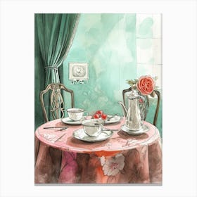 Watercolour Afternoon Tea Line Illustration 1 Canvas Print