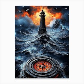 Lighthouse In The Storm Canvas Print