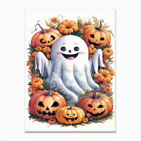 Ghost And Pumpkins Canvas Print