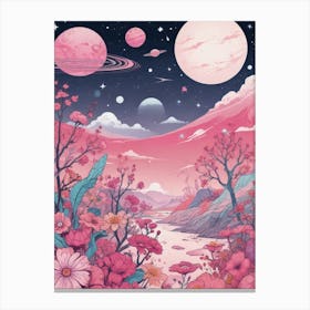 Pink Planets And Flowers Canvas Print