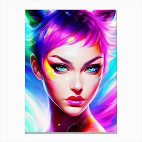 Cat Girl With Colorful Hair Canvas Print