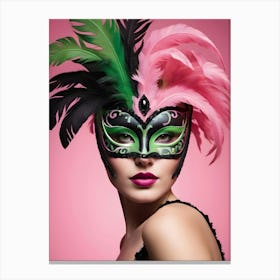 A Woman In A Carnival Mask, Pink And Black (49) Canvas Print