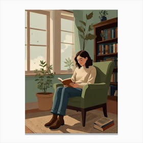 Woman Reading In Front Of Window Canvas Print