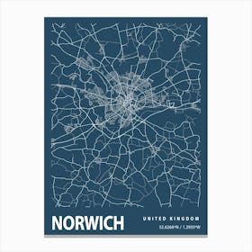 Norwich Blueprint City Map 1 Canvas Print