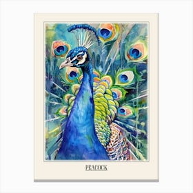 Peacock Colourful Watercolour 1 Poster Canvas Print
