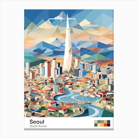 Seoul, South Korea, Geometric Illustration 2 Poster Canvas Print