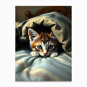 Kitten under Blanket - Diverse Art Illustration 7 Canvas Print