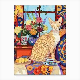 Tea Time With A Devon Rex Cat 1 Canvas Print