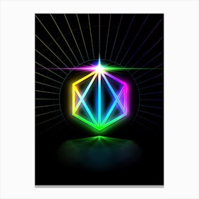 Neon Geometric Glyph in Candy Blue and Pink with Rainbow Sparkle on Black n.0239 Canvas Print
