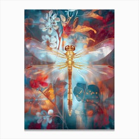 Abstract Mystical Gold And Silver Dragonfly Canvas Print