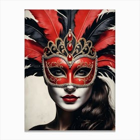 A Woman In A Carnival Mask, Red And Black (6) Canvas Print
