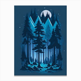 A Fantasy Forest At Night In Blue Theme 81 Canvas Print