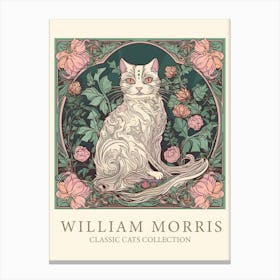 William Morris  Inspired  Classic Cats With Stars Sage And Pink Canvas Print