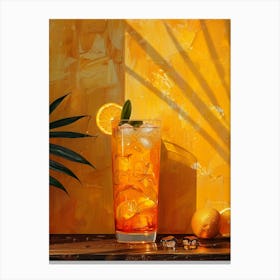 Orange Drink On A Wooden Table Canvas Print