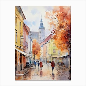 Vilnius Lithuania In Autumn Fall, Watercolour 2 Canvas Print