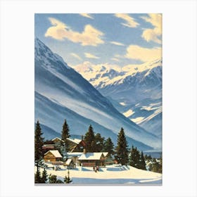 Treble Cone, New Zealand Ski Resort Vintage Landscape 2 Skiing Poster Canvas Print