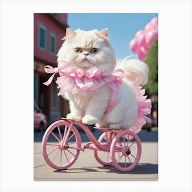 Pink Cat On A Bike Canvas Print