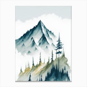 Mountain And Forest In Minimalist Watercolor Vertical Composition 2 Canvas Print