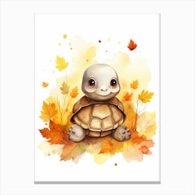 Turtle Watercolour In Autumn Colours 1 Canvas Print