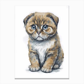 Cute Scottish Fold Cat Painting (1) Canvas Print
