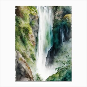 Karawau Gorge Waterfalls, New Zealand Water Colour  (3) Canvas Print
