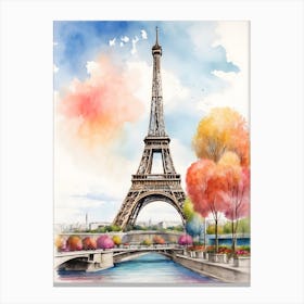 Watercolor Paris Eiffel Tower Canvas Print