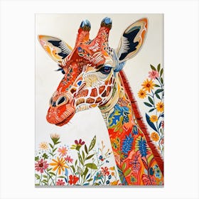 Colourful Giraffe With Flowers 4 Canvas Print