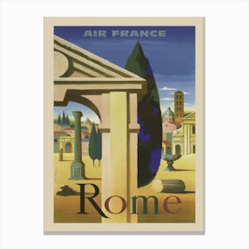 Air France Vintage Rome Travel Poster Canvas Print