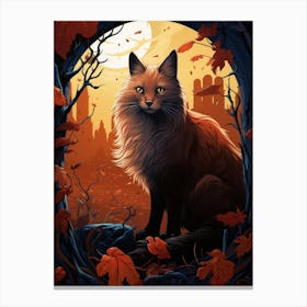 Red Fox Moon Illustration 3 Canvas Print