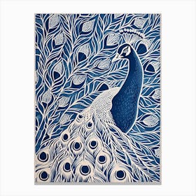 Peacock Pattern Linocut Inspired 2 Canvas Print