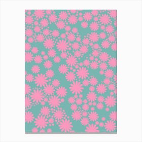 Daisy Garden | 06 - Mint And Pink Canvas Print