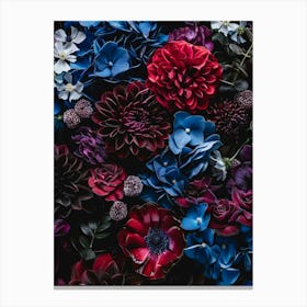 Flowers In Blue And Red Canvas Print