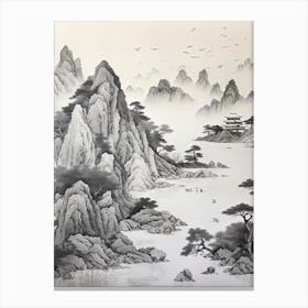 The Ogasawara Islands In Tokyo, Ukiyo E Black And White Line Art Drawing 4 Canvas Print