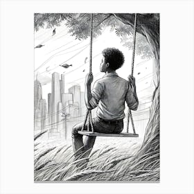 Moody Man on Swing Sketch 5 Canvas Print