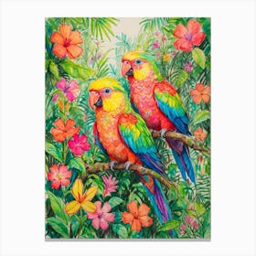 Parrots In The Jungle Canvas Print